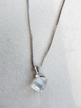 Sterling Silver Clear Crystal Cube Pendant Necklace - Minimalist Sparkle